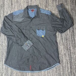 Vintage Tommy Hilfiger Red Label Denim Mens XL Black Pinstripe Button Down Shirt